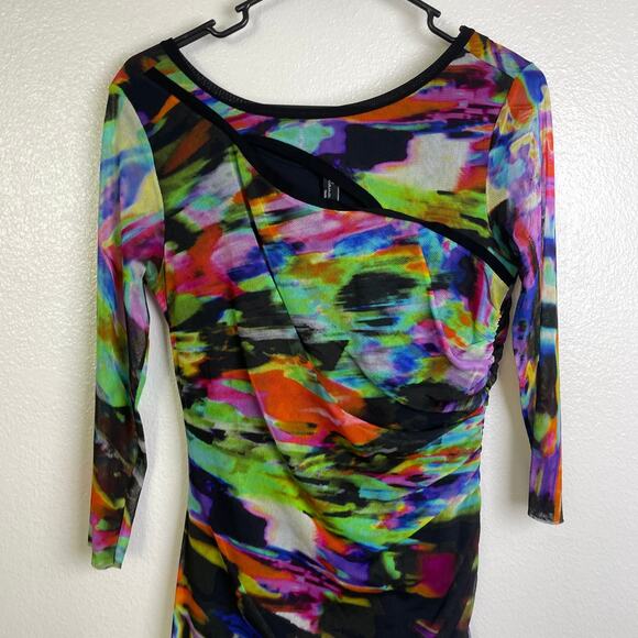 Elaua Kattau Dress Womens Medium Multicolor Mesh Sheer Artsy Colorful Peek A Boo - Picture 3 of 9